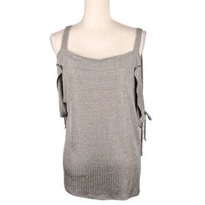 Coverstitched Gray Ribbed Cold Shoulder Flowy Top Size Medium